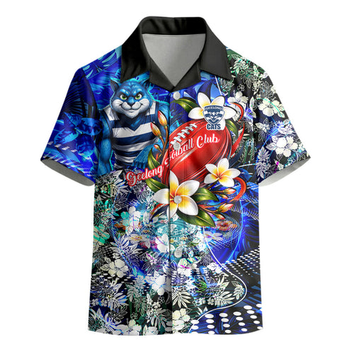 Personalized Geelong Football Cats Kid Hawaiian Shirt Tropical Hibiscus Flowers - Pacific Fusion Style