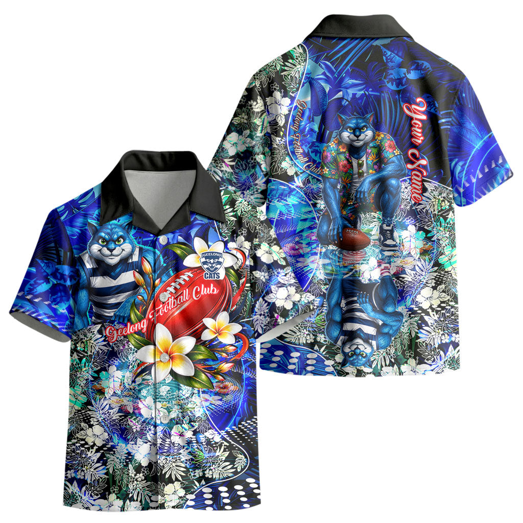 Personalized Geelong Football Cats Kid Hawaiian Shirt Tropical Hibiscus Flowers - Pacific Fusion Style