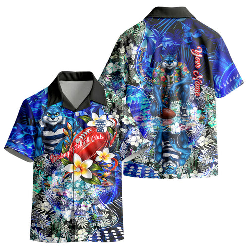 Personalized Geelong Football Cats Kid Hawaiian Shirt Tropical Hibiscus Flowers - Pacific Fusion Style