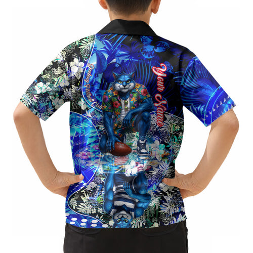Personalized Geelong Football Cats Kid Hawaiian Shirt Tropical Hibiscus Flowers - Pacific Fusion Style