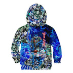 Personalized Geelong Football Cats Kid Hoodie Tropical Hibiscus Flowers - Pacific Fusion Style