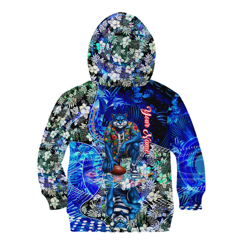 Personalized Geelong Football Cats Kid Hoodie Tropical Hibiscus Flowers - Pacific Fusion Style