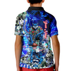 Personalized Geelong Football Cats Kid Polo Shirt Tropical Hibiscus Flowers - Pacific Fusion Style