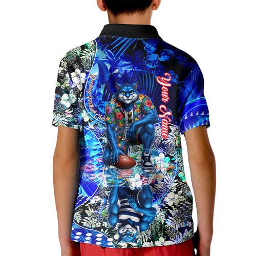 Personalized Geelong Football Cats Kid Polo Shirt Tropical Hibiscus Flowers - Pacific Fusion Style