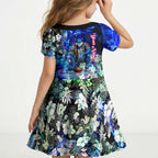 Personalized Geelong Football Cats Kid Short Sleeve Dress Tropical Hibiscus Flowers - Pacific Fusion Style