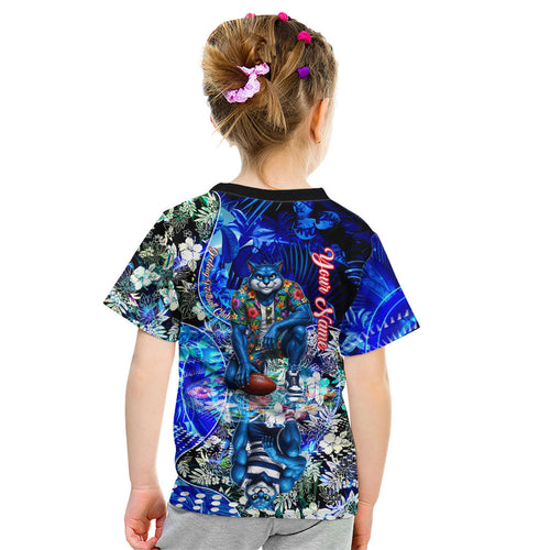 Personalized Geelong Football Cats Kid T Shirt Tropical Hibiscus Flowers - Pacific Fusion Style
