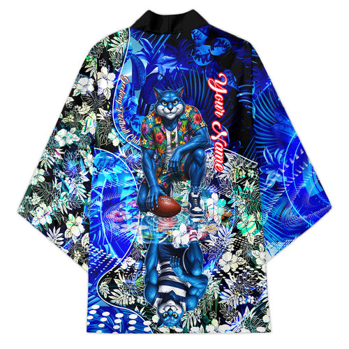 Personalized Geelong Football Cats Kimono Tropical Hibiscus Flowers - Pacific Fusion Style