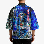 Personalized Geelong Football Cats Kimono Tropical Hibiscus Flowers - Pacific Fusion Style