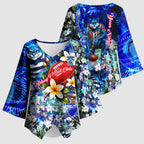 Personalized Geelong Football Cats Kimono Sleeve Blouse Tropical Hibiscus Flowers - Pacific Fusion Style