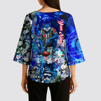 Personalized Geelong Football Cats Kimono Sleeve Blouse Tropical Hibiscus Flowers - Pacific Fusion Style