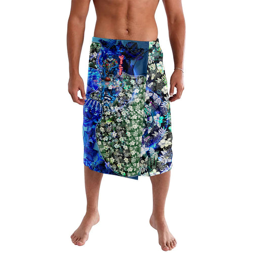 Personalized Geelong Football Cats Lavalava Tropical Hibiscus Flowers - Pacific Fusion Style
