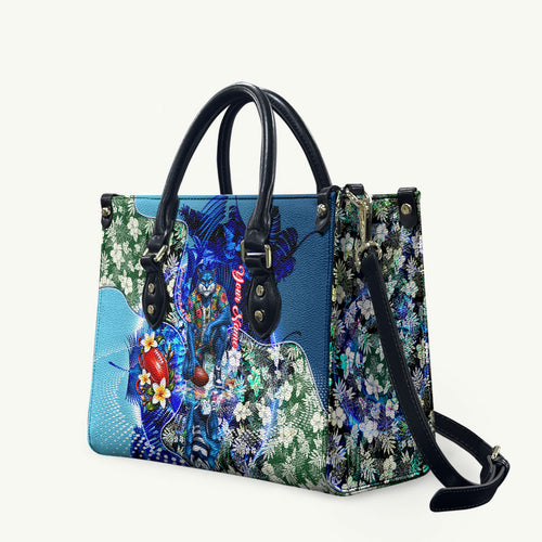 Personalized Geelong Football Cats Leather Bag Tropical Hibiscus Flowers - Pacific Fusion Style