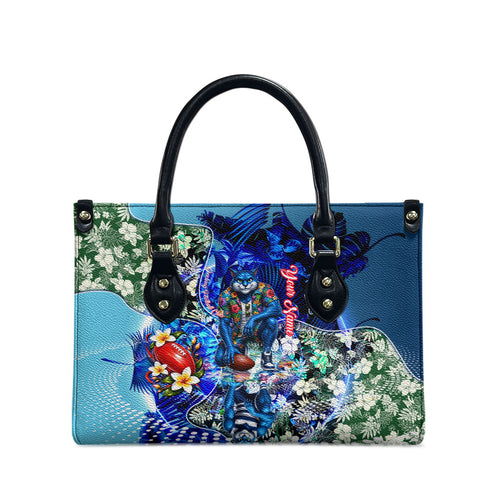 Personalized Geelong Football Cats Leather Bag Tropical Hibiscus Flowers - Pacific Fusion Style