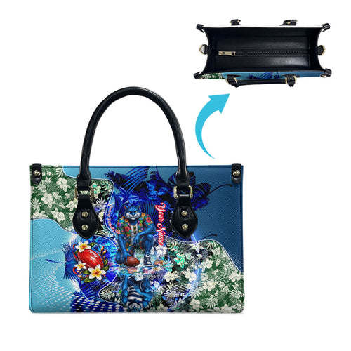 Personalized Geelong Football Cats Leather Bag Tropical Hibiscus Flowers - Pacific Fusion Style