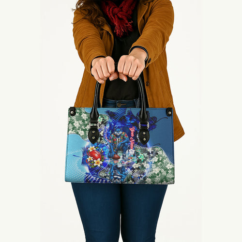 Personalized Geelong Football Cats Leather Bag Tropical Hibiscus Flowers - Pacific Fusion Style