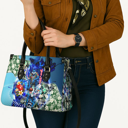 Personalized Geelong Football Cats Leather Bag Tropical Hibiscus Flowers - Pacific Fusion Style