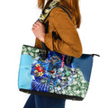 Personalized Geelong Football Cats Leather Tote Bag Tropical Hibiscus Flowers - Pacific Fusion Style