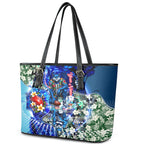 Personalized Geelong Football Cats Leather Tote Bag Tropical Hibiscus Flowers - Pacific Fusion Style