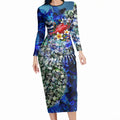 Personalized Geelong Football Cats Long Sleeve Bodycon Dress Tropical Hibiscus Flowers - Pacific Fusion Style