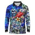 Personalized Geelong Football Cats Long Sleeve Polo Shirt Tropical Hibiscus Flowers - Pacific Fusion Style