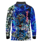 Personalized Geelong Football Cats Long Sleeve Polo Shirt Tropical Hibiscus Flowers - Pacific Fusion Style