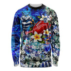 Personalized Geelong Football Cats Long Sleeve Shirt Tropical Hibiscus Flowers - Pacific Fusion Style