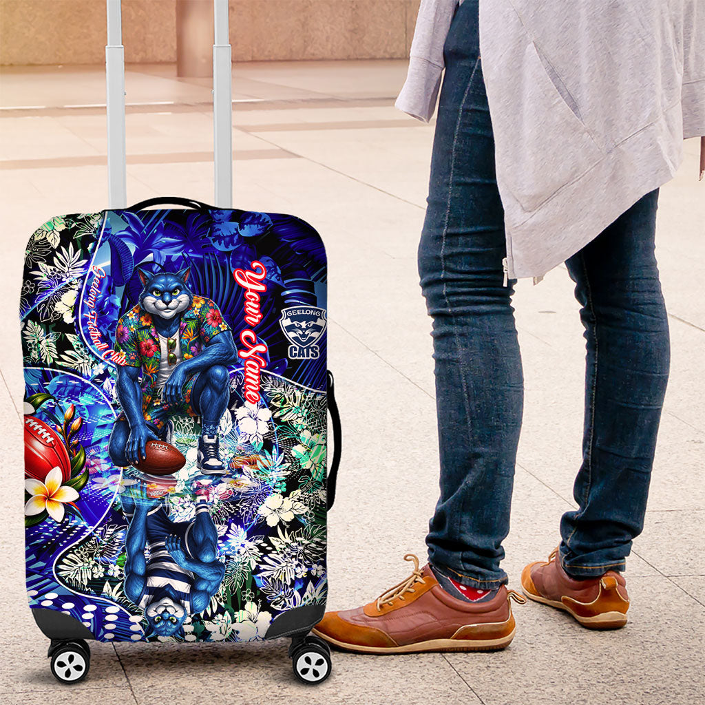 Personalized Geelong Football Cats Luggage Cover Tropical Hibiscus Flowers - Pacific Fusion Style