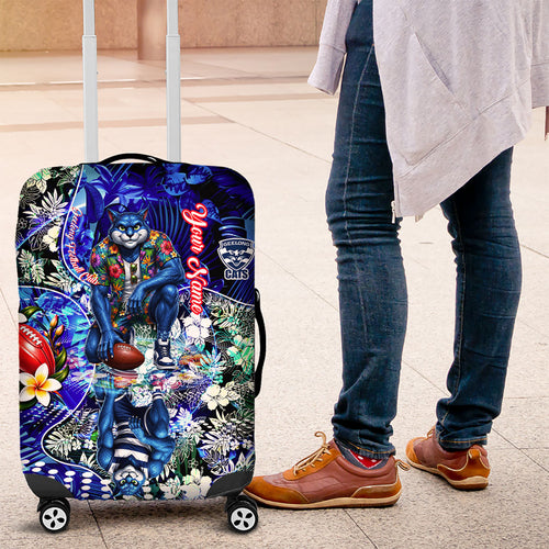 Personalized Geelong Football Cats Luggage Cover Tropical Hibiscus Flowers - Pacific Fusion Style