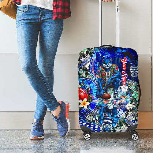 Personalized Geelong Football Cats Luggage Cover Tropical Hibiscus Flowers - Pacific Fusion Style