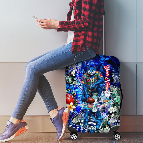Personalized Geelong Football Cats Luggage Cover Tropical Hibiscus Flowers - Pacific Fusion Style