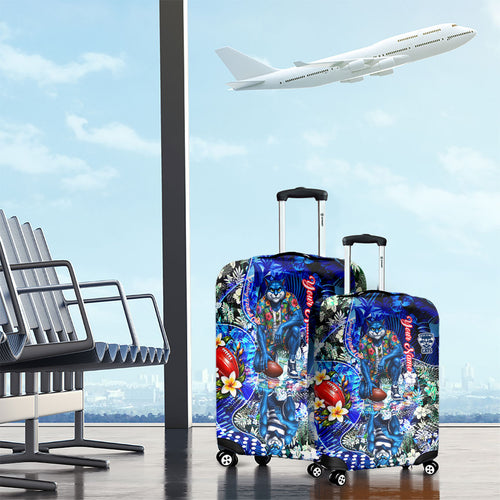 Personalized Geelong Football Cats Luggage Cover Tropical Hibiscus Flowers - Pacific Fusion Style