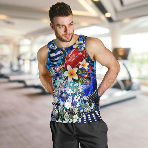 Personalized Geelong Football Cats Men Tank Top Tropical Hibiscus Flowers - Pacific Fusion Style