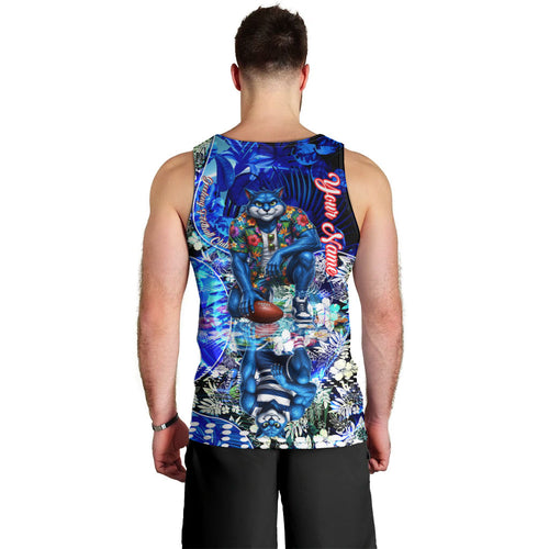 Personalized Geelong Football Cats Men Tank Top Tropical Hibiscus Flowers - Pacific Fusion Style