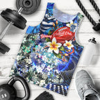 Personalized Geelong Football Cats Men Tank Top Tropical Hibiscus Flowers - Pacific Fusion Style