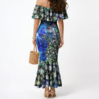 Personalized Geelong Football Cats Mermaid Dress Tropical Hibiscus Flowers - Pacific Fusion Style