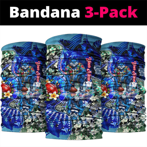Personalized Geelong Football Cats Neck Gaiter Tropical Hibiscus Flowers - Pacific Fusion Style