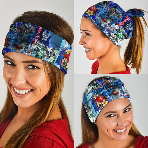 Personalized Geelong Football Cats Neck Gaiter Tropical Hibiscus Flowers - Pacific Fusion Style