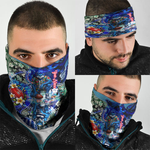 Personalized Geelong Football Cats Neck Gaiter Tropical Hibiscus Flowers - Pacific Fusion Style