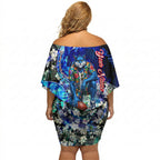 Personalized Geelong Football Cats Off Shoulder Short Dress Tropical Hibiscus Flowers - Pacific Fusion Style