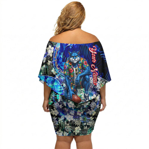 Personalized Geelong Football Cats Off Shoulder Short Dress Tropical Hibiscus Flowers - Pacific Fusion Style