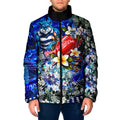 Personalized Geelong Football Cats Padded Jacket Tropical Hibiscus Flowers - Pacific Fusion Style