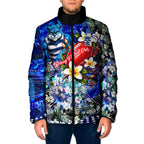 Personalized Geelong Football Cats Padded Jacket Tropical Hibiscus Flowers - Pacific Fusion Style