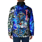 Personalized Geelong Football Cats Padded Jacket Tropical Hibiscus Flowers - Pacific Fusion Style