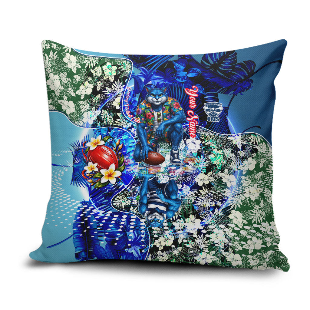 Personalized Geelong Football Cats Pillow Cover Tropical Hibiscus Flowers - Pacific Fusion Style