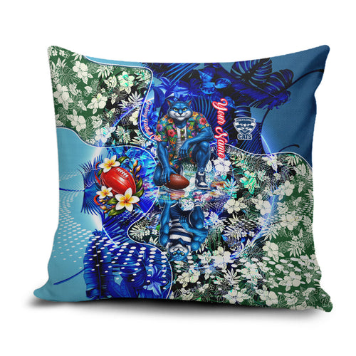 Personalized Geelong Football Cats Pillow Cover Tropical Hibiscus Flowers - Pacific Fusion Style
