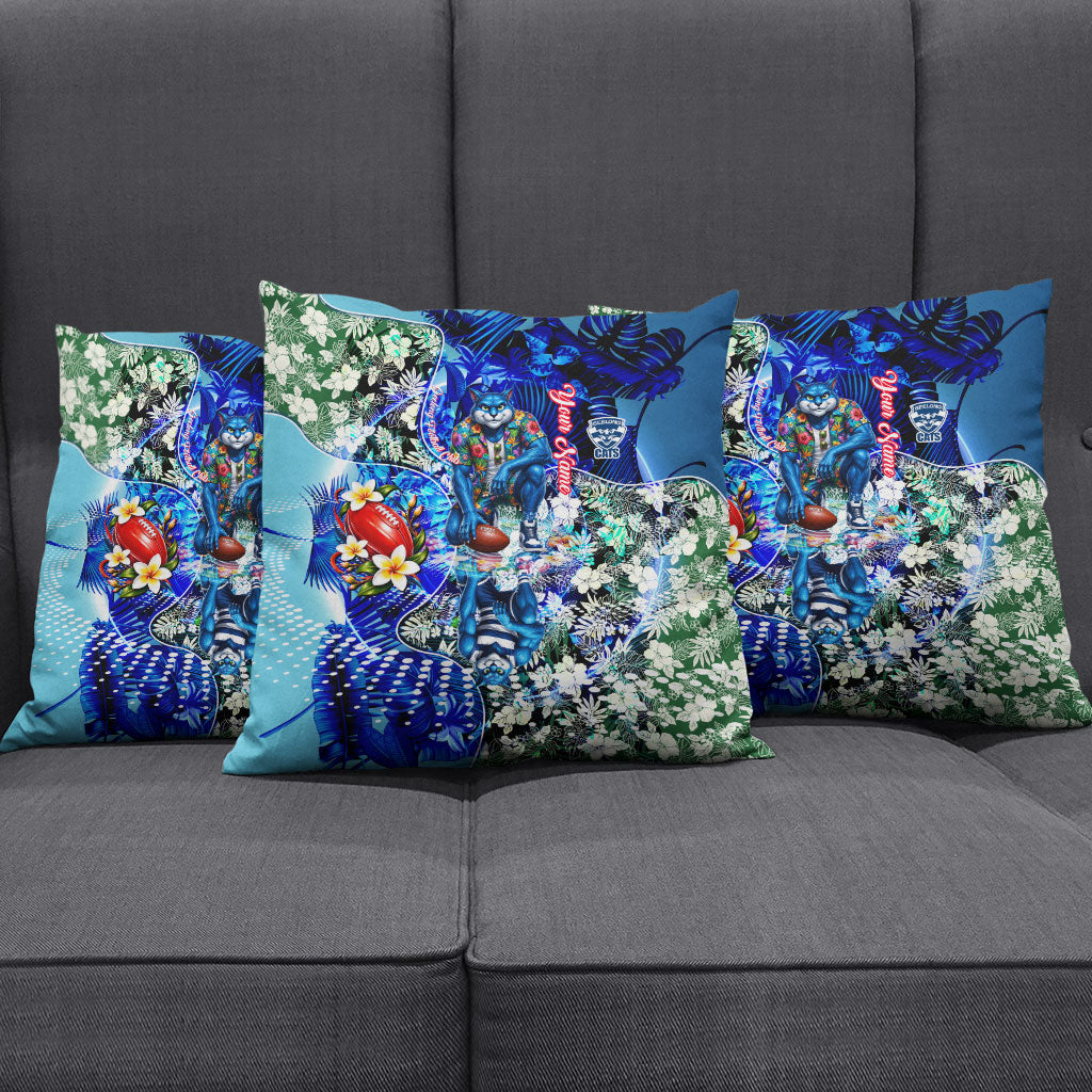Personalized Geelong Football Cats Pillow Cover Tropical Hibiscus Flowers - Pacific Fusion Style