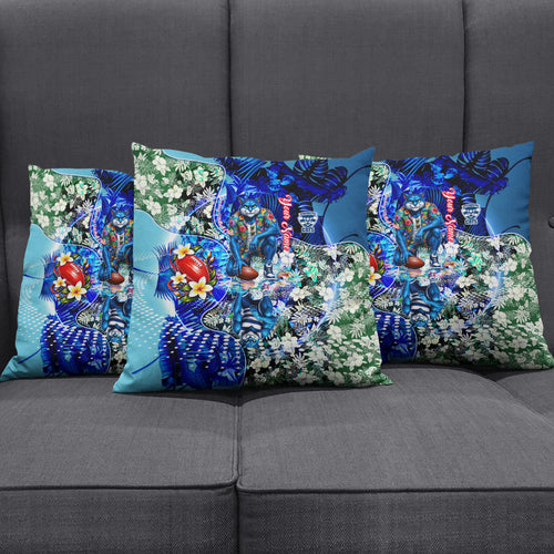 Personalized Geelong Football Cats Pillow Cover Tropical Hibiscus Flowers - Pacific Fusion Style