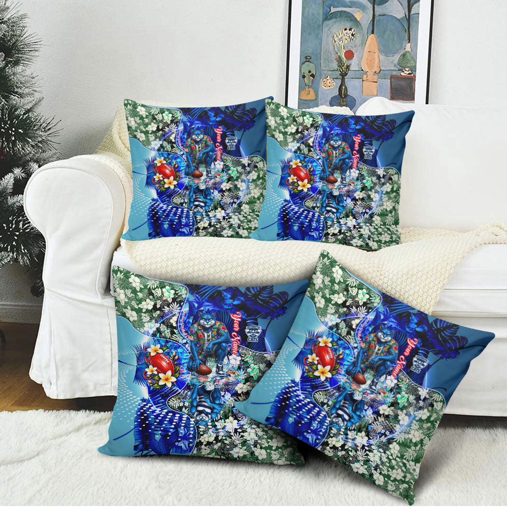 Personalized Geelong Football Cats Pillow Cover Tropical Hibiscus Flowers - Pacific Fusion Style