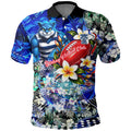 Personalized Geelong Football Cats Polo Shirt Tropical Hibiscus Flowers - Pacific Fusion Style