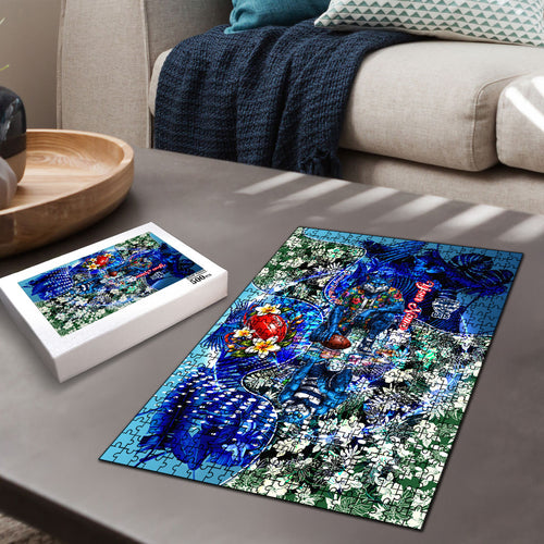 Personalized Geelong Football Cats Puzzle Tropical Hibiscus Flowers - Pacific Fusion Style